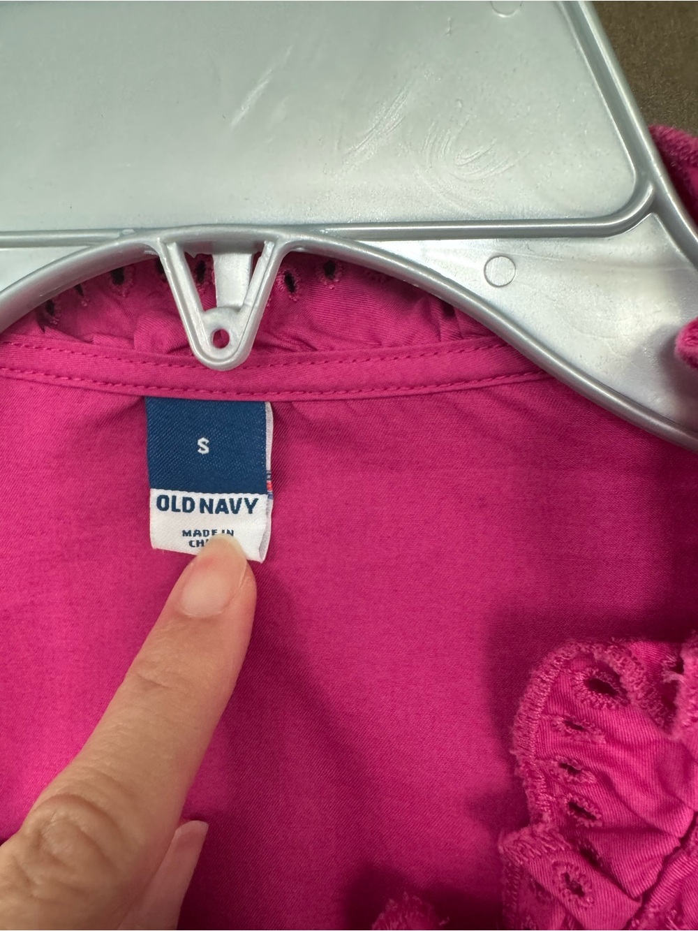 Magenta Eyelet Ruffle Button-Down Top - Picture 2 of 2